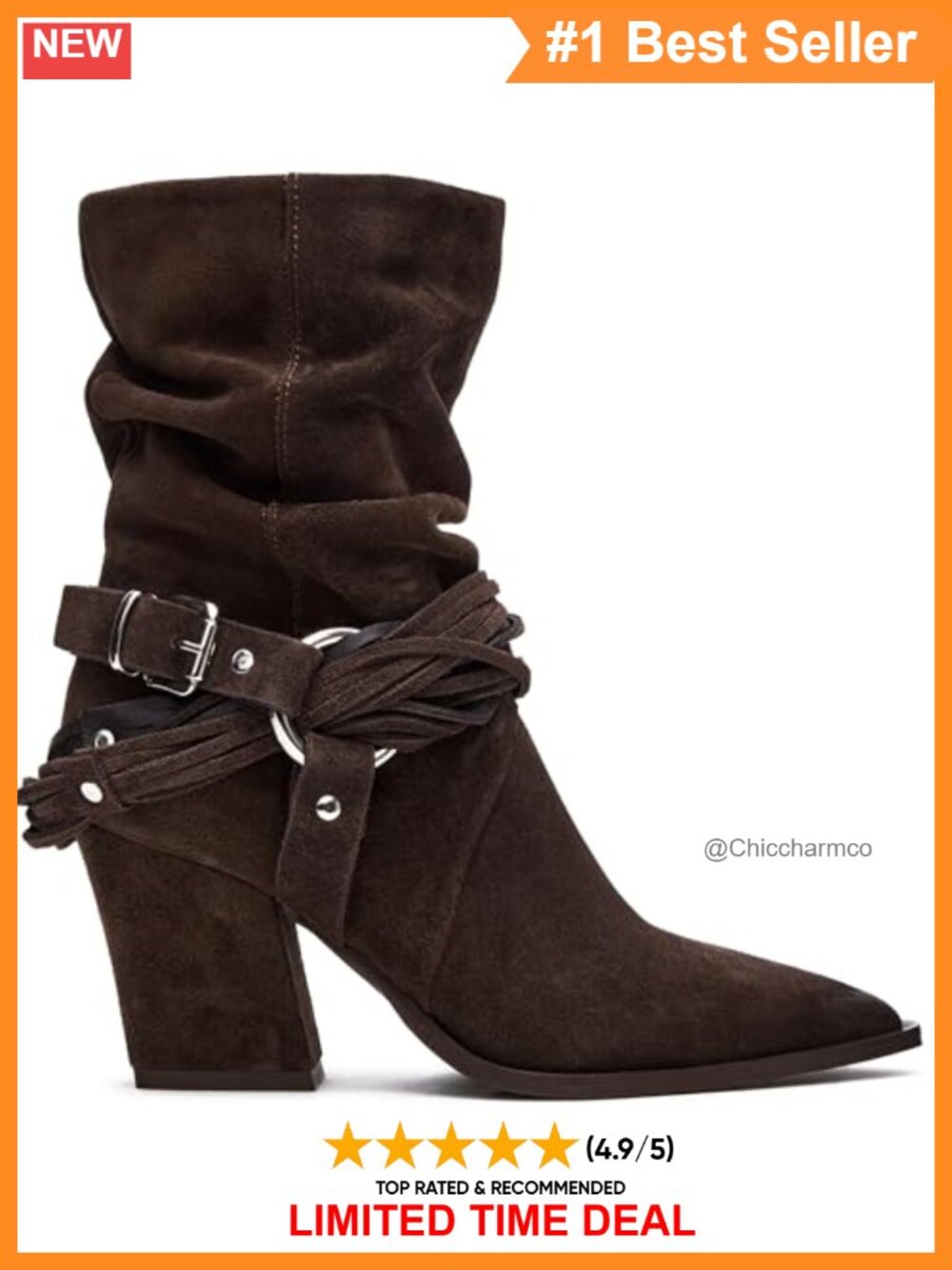 Suede Chunky Heel Pointed Toe Pull On Western Ankle Cowboy Boots